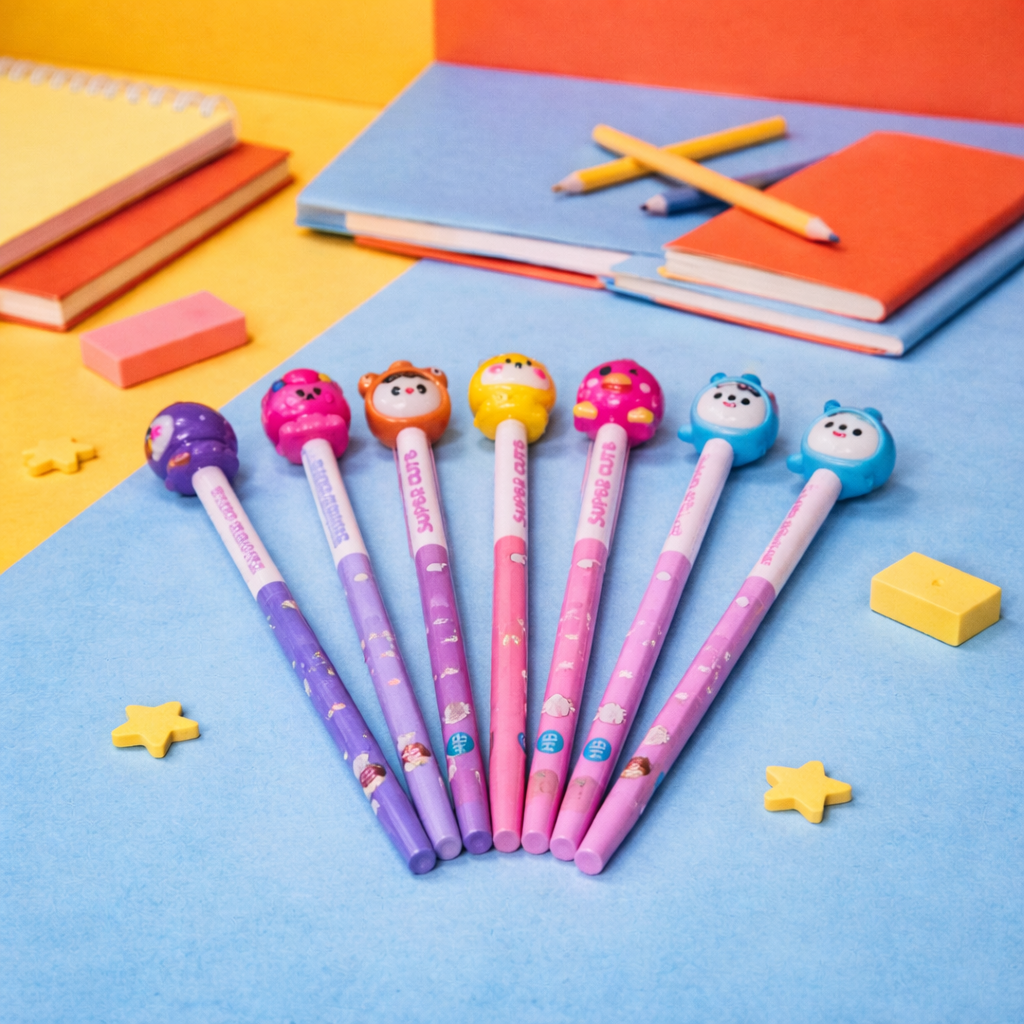 Kiwoo Super Cute Eraser Pencil Set with pencil Toppers 🧁✨