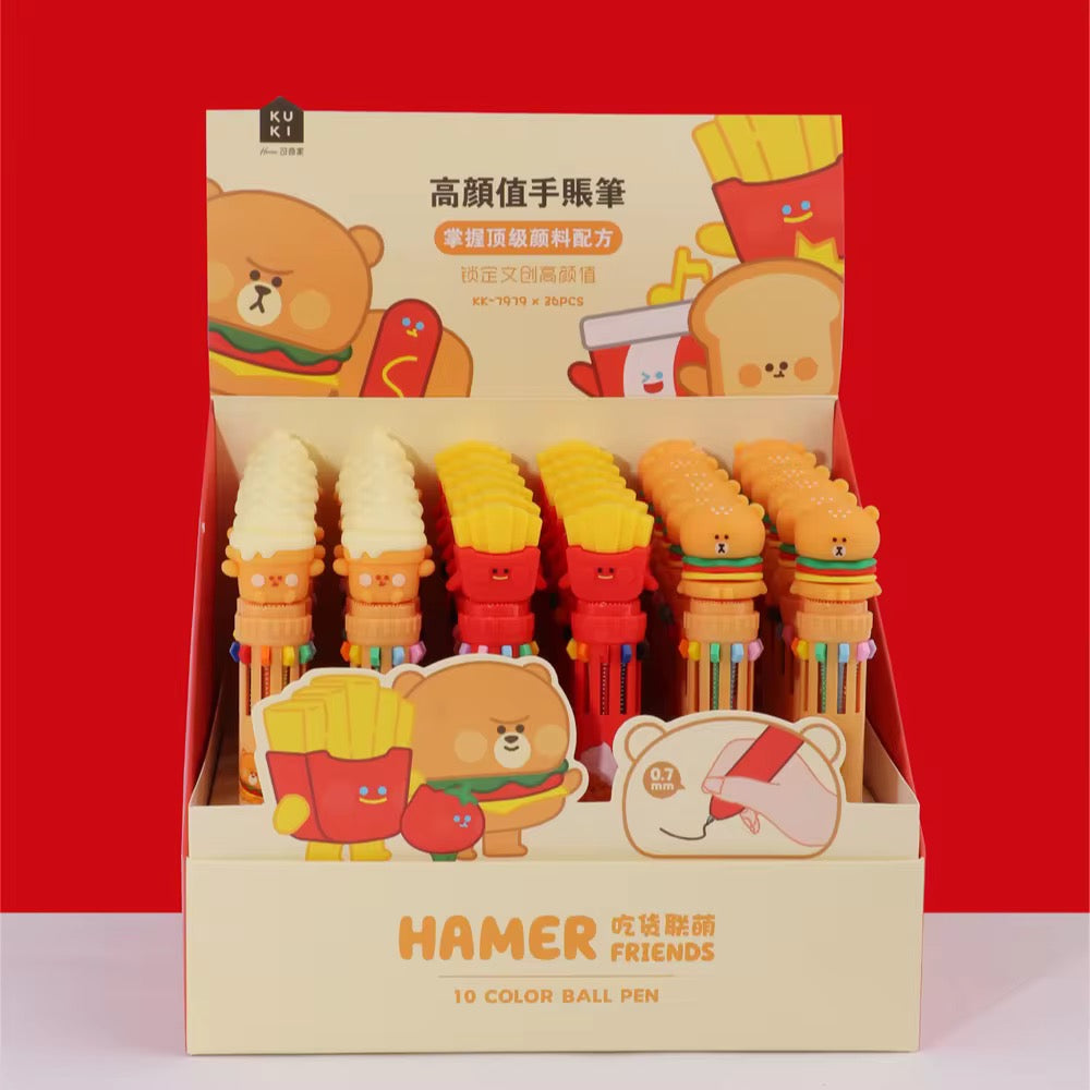 Kiwoo Fast Food Multi-Colour Ball Pen 🍔🍟🐻✨