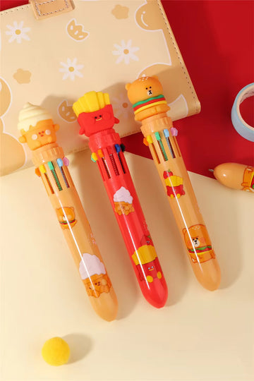 Kiwoo Fast Food Multi-Colour Ball Pen 🍔🍟🐻✨