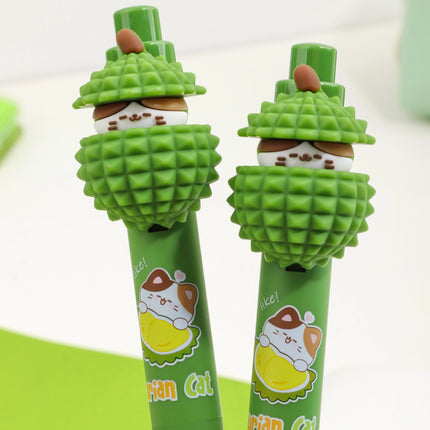 Cute Green Cat Durian click Pen – Fun Cartoon Stationery