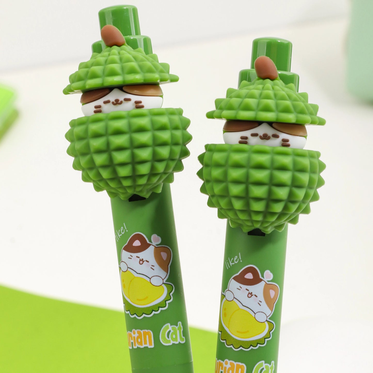 Kiwoo Green Cat Durian click Pen – Fun Cartoon Stationery