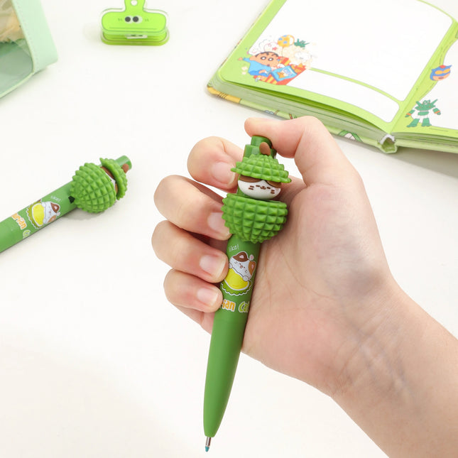 Cute Green Cat Durian click Pen – Fun Cartoon Stationery