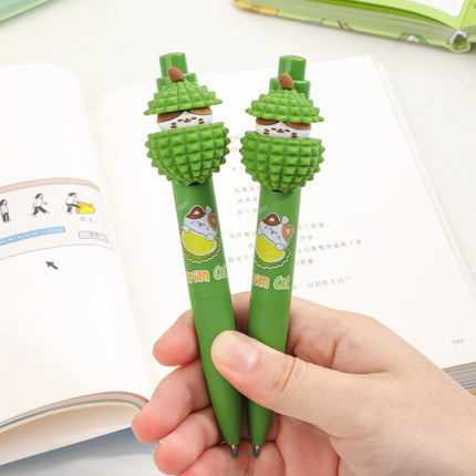 Cute Green Cat Durian click Pen – Fun Cartoon Stationery