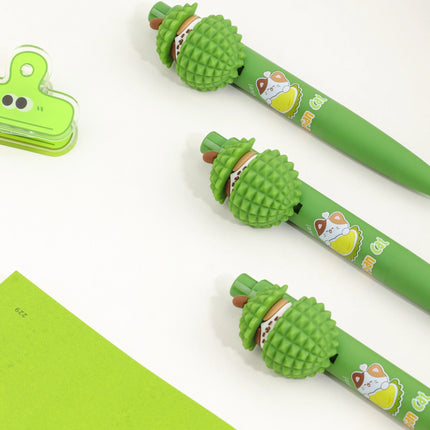 Cute Green Cat Durian click Pen – Fun Cartoon Stationery