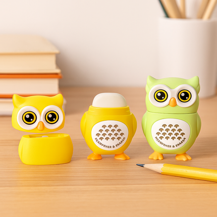 Kiwoo Owl Sharpener & Eraser 🦉✨