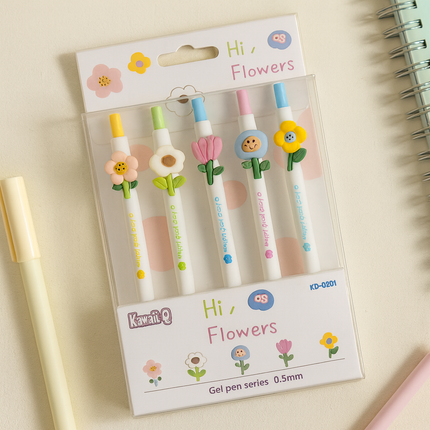 Kiwoo Hi-Flower Gel Pens 🌸🖊️ (Pack of 5)