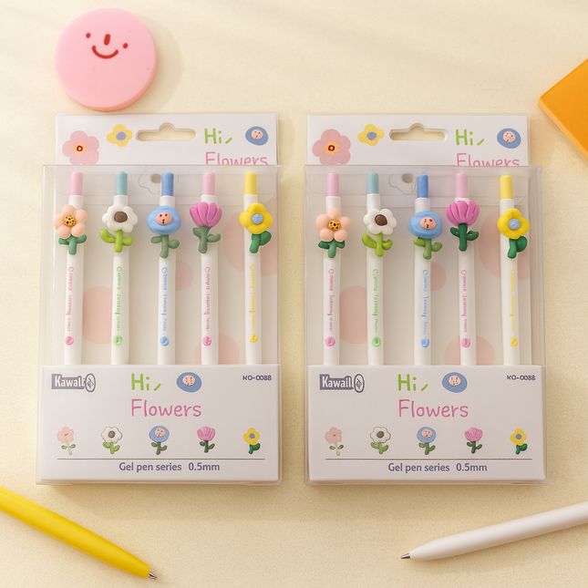 Kiwoo Hi-Flower Gel Pens 🌸🖊️ (Pack of 5)