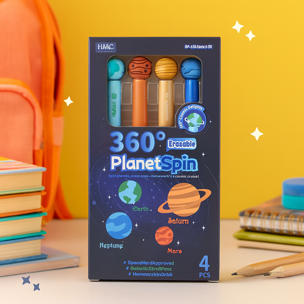 Kiwoo Space Rotating Planets Erasable Pens 🚀🛰️ (Pack of 4)