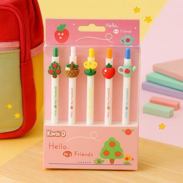 Kiwoo Hello My Friends Pens 🖊️ 🍒 (Pack of 5)