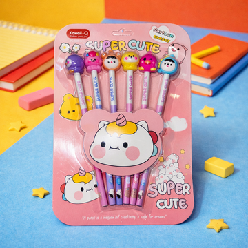 Kiwoo Super Cute Eraser Pencil Set with pencil Toppers 🧁✨