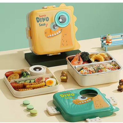 Dino Double Decker Lunch Box with cutlery - KIQOO