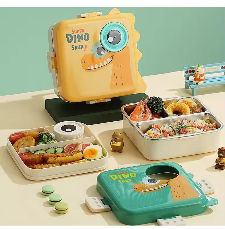 Dino Double Decker Lunch Box with cutlery - KIQOO